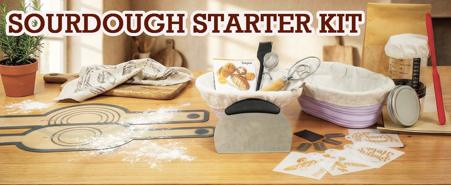 Набір для закваски Sauerteig: 650 мл скляний контейнер для бродіння, силіконові корзини для бродіння (круглі та овальні), 30-ти елементний набір для випікання хліба, легко миється та зберігається. Ідеальний подарунок для початківців та досвідчених пекарів.