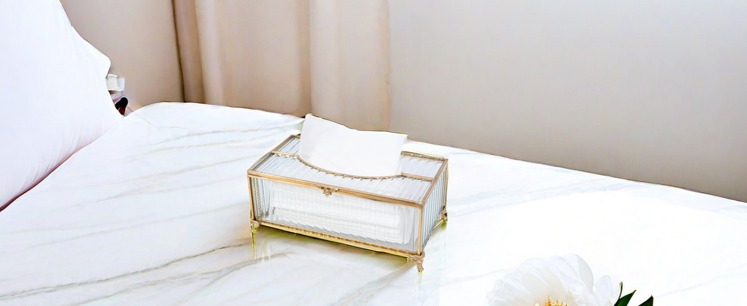 Скляна коробочка для серветок SLHEQING Gold - прямокутна, для ванної, вітальні, спальні, офісу