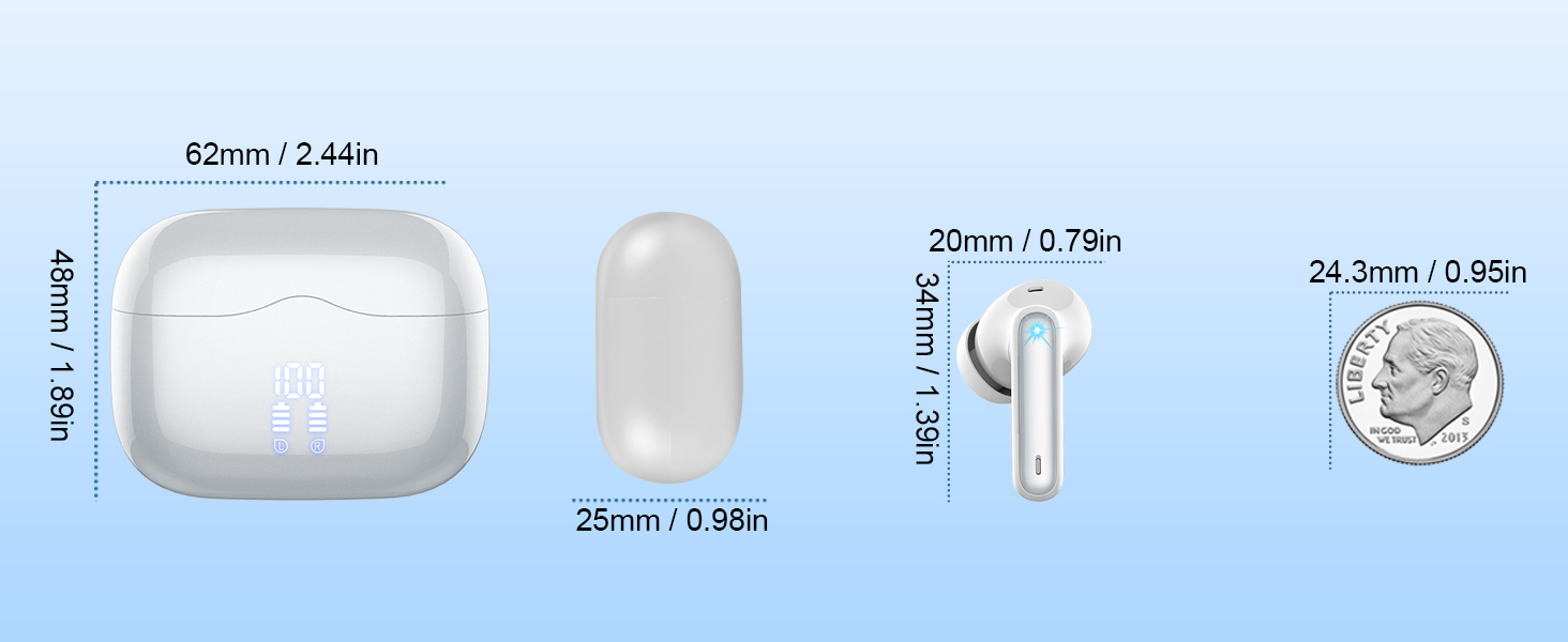 Навушники-вкладиші Bluetooth 5.3, 4 мікрофони ENC, глибокі баси, 40 годин, водонепроникність IP7, бездротовий зв'язок (сріблястий)