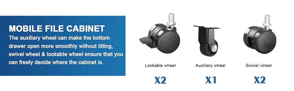 Роликовий контейнер DeHong з металу, мобільний офісний шафка з 3 висувними ящиками, офісний контейнер, з можливістю замка та регульованими паперовими відсіками, збірно-розбірний, для офісу, дому (J-чорний)