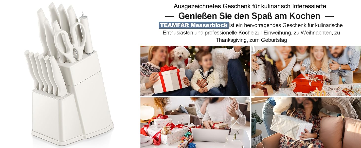 Набір кухонних ножів TEAMFAR з бруском, 15 предметів, нержавіюча сталь, антипригарне покриття