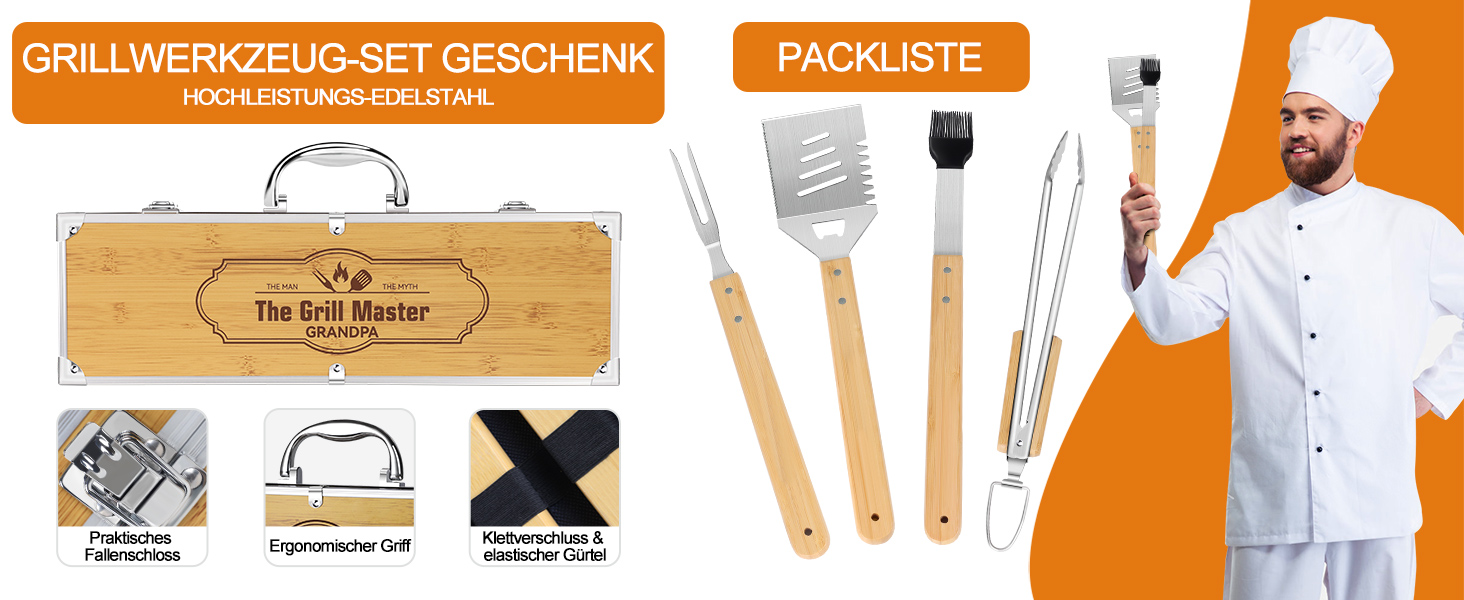 Набір барбекю 4 шт. з нержавіючої сталі: інструменти для гриля, аксесуари для барбекю, подарунок для чоловіків, преміум-якість, кейс для гриля, сад, кемпінг