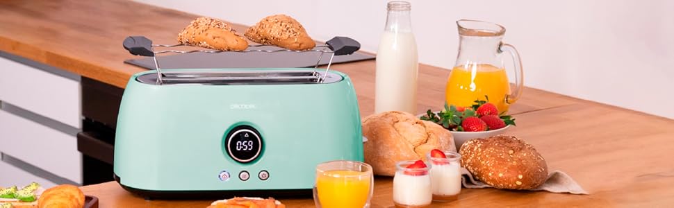Тостер Cecotec ClassicToast 15000 Yellow Extra Double 1500 Вт для 4 тостів, 2 широкі слоти, 3 функції, LED-підсвічування, тримачі для булочок