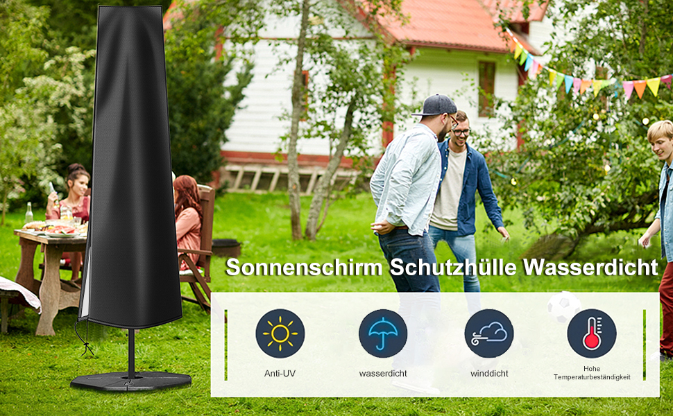 Чохол для парасольки OKPOW 3м: водовідштовхуючий, 600D, з блискавкою, захист від сонця, вітру та снігу, 190см×30/50см, чорний