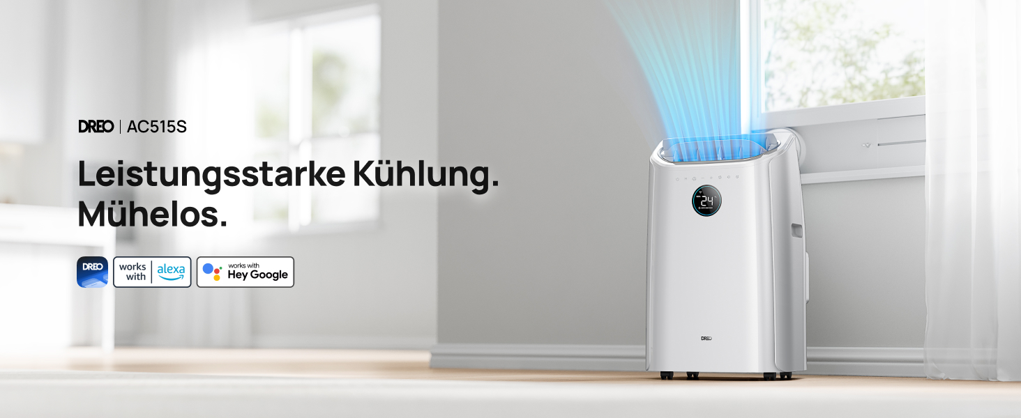 Мобільний кондиціонер Dreo 10000 BTU з охолодженням без дренажу, керуванням через додаток/голос/пульт, таймером 24 години та функцією вентилятора/зневожувача, AC515S