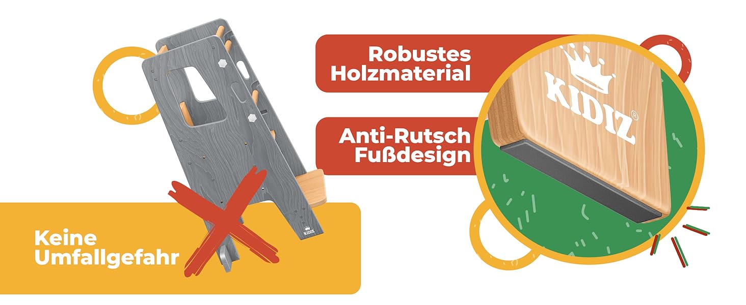 КІДІЗ® навчальний стільчик для дітей від 1 року | 3-ступеневий регульований по висоті | з навчальним годинником | дерев'яний (сосна) | розвиває моторику | Montessori Learning Tower | до 50 кг | антрацит & сосна