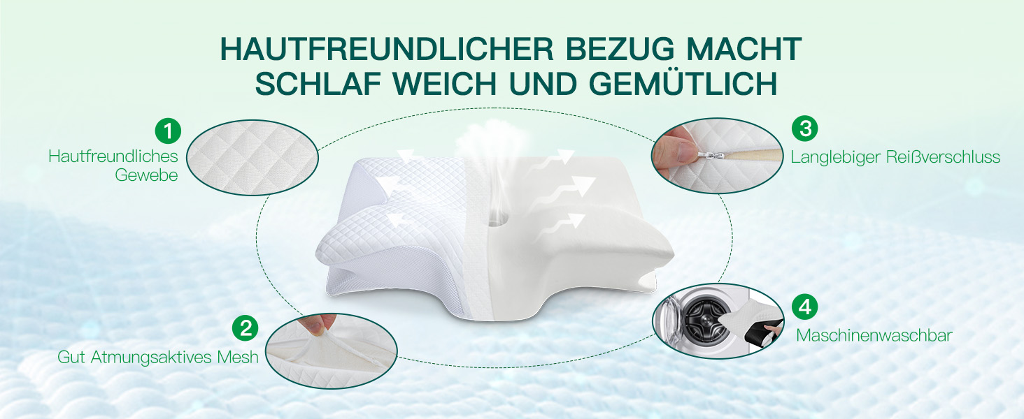 Подушка для шиї з піни Memory Foam 2-в-1, ергономічна, 60x40x12/14 см, біла - для спини, боку та живота