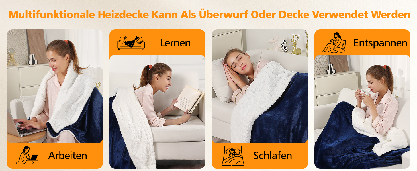 Електрична ковдра з таймером та пультом керування, 133x155 см, 6 режимів нагріву, машинне прання, сіра (155*180 см блакитна)