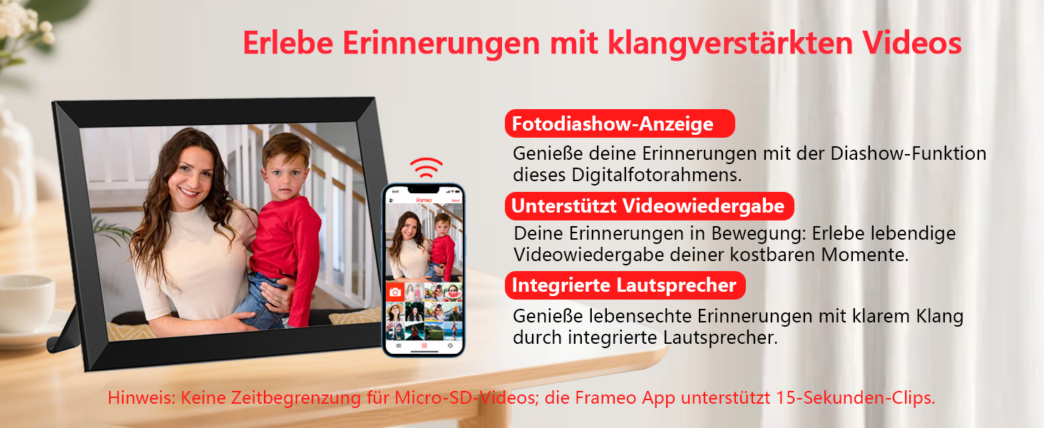 Цифровий фоторамка FRAMEO WLAN 32GB: 10.1 дюймовий Smart Cloud-фоторамка з IPS LCD сенсорним екраном та автоматичним поворотом