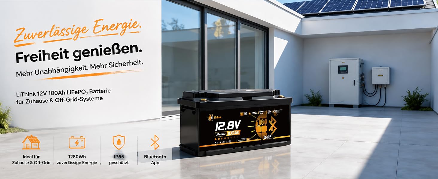 LiFePO4 акумулятор 12V 100Ah H190 з Bluetooth 5.4 для кемперів та житлових будинків на колесах, сертифікація ECE R10