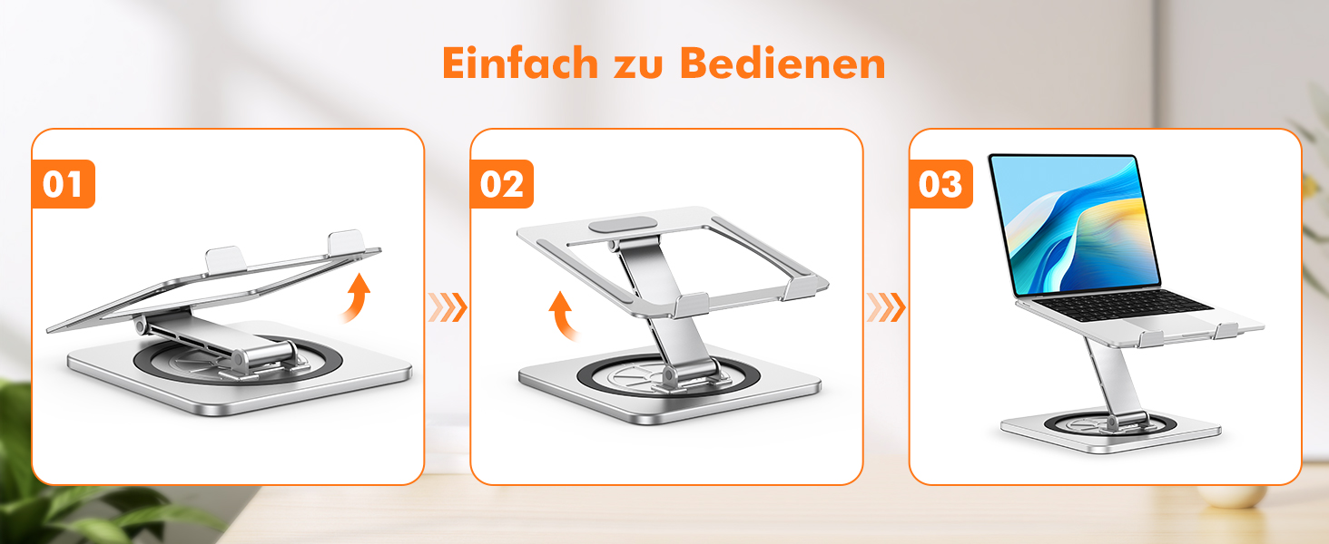 Підставка для ноутбука з поворотним столом 360°, регульована, ергономічна, з вентиляцією, складний тримач для кулінарної книги, сумісна з MacBook Air/Pro (10-16')