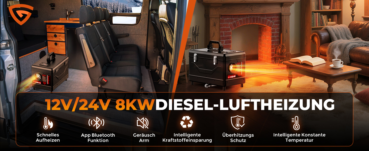 Дизельний автономний опалювач 8kW з пультом керування та додатком, 12V/24V для авто, RV, човнів, вантажівок, LCD-дисплеєм (в стилі ящику)