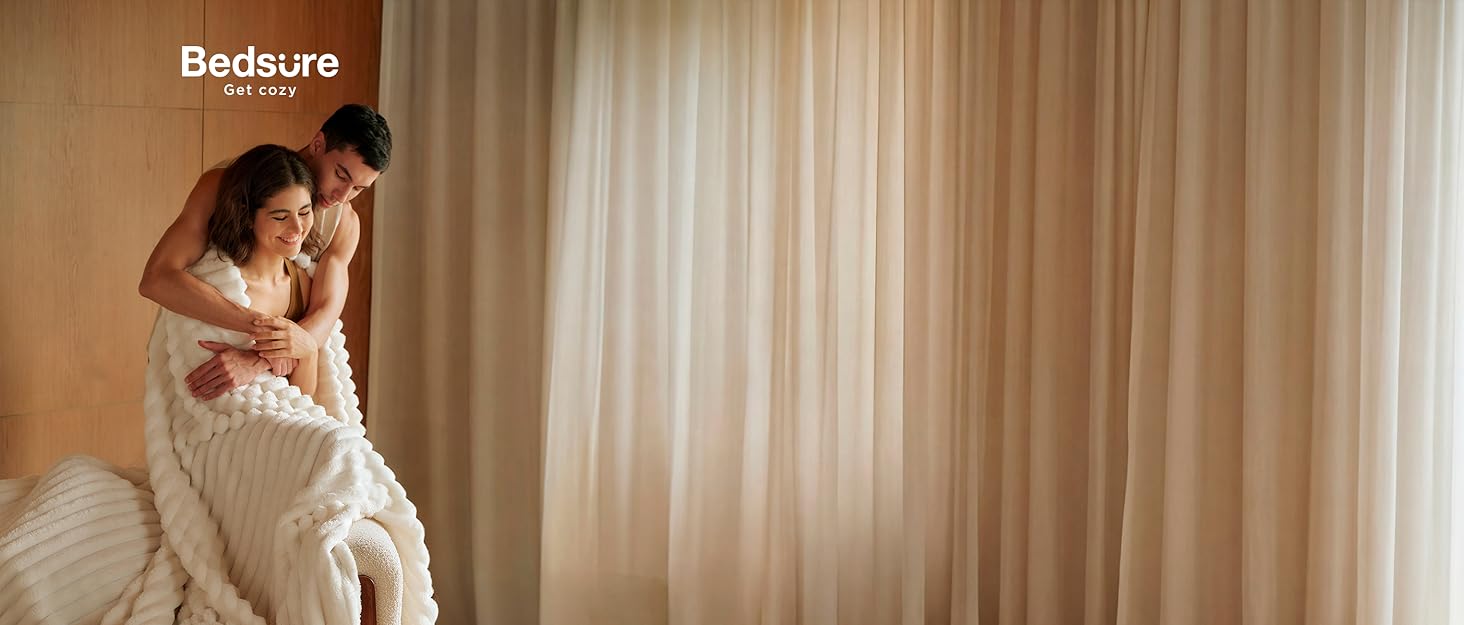 BEDSURE Плед великий 220x240 см - теплий, м'який, для дивана та декору інтер'єру, вовняний, флісовий, білий