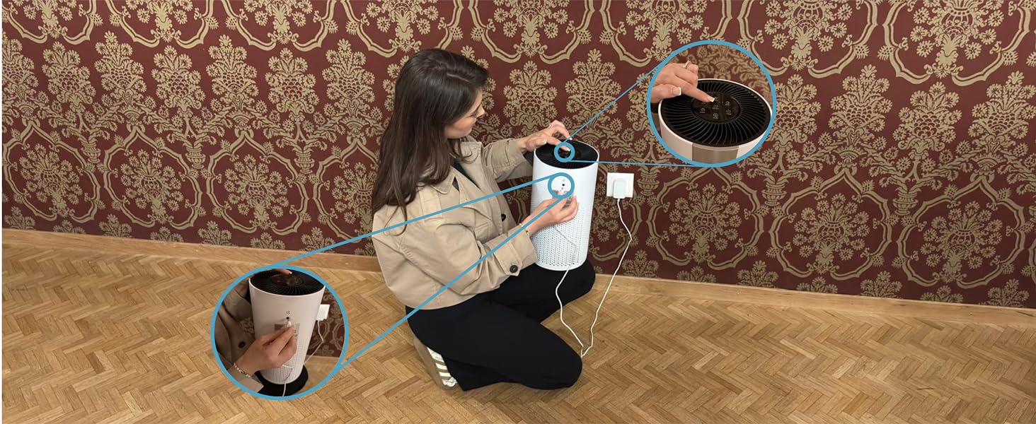 Очищувач повітря для алергіків з HEPA та вугільним фільтром, PM2.5 дисплей, автоматичний режим, для площі до 80 м², CADR 250м³/год — від пилку, пилу, шерсті тварин та диму