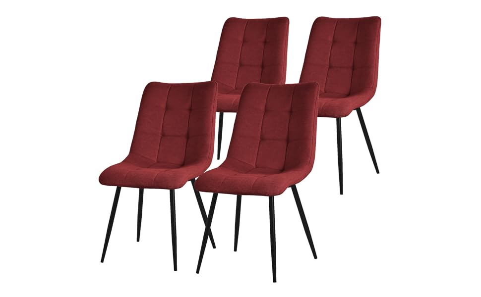 Крісла для їдальні ML-Design, крісла для вітальні з тканинним покриттям та чорними металевими ніжками, кухонні крісла з підлокотниками, м'які крісла для їдальні, вітальні, кухні, офісу (набір 4 шт, червоні)