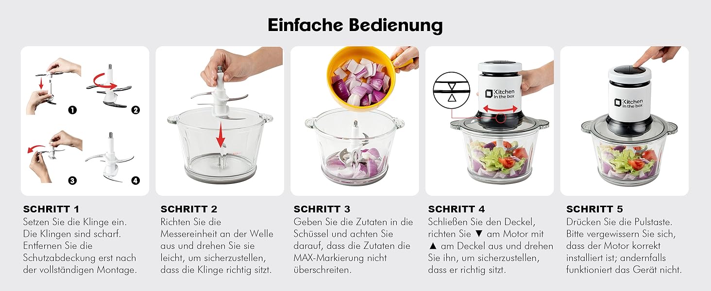 Електричний подрібнювач Zerkleinerer 400W з двома чашами 2л + 2л та двома лезами з нержавіючої сталі для м'яса, овочів, фруктів - білий