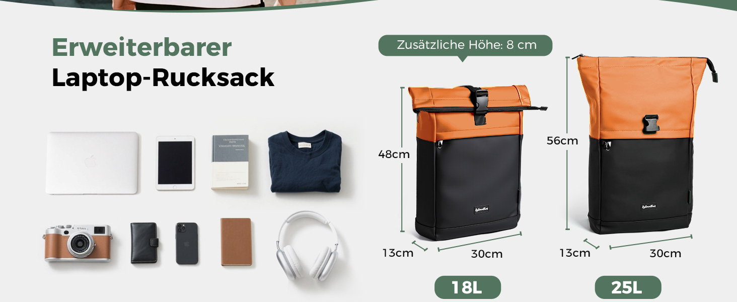 Водонепроникний рюкзак для ноутбука Rolltop 18-25Л, помаранчевий (30x13x48 см)