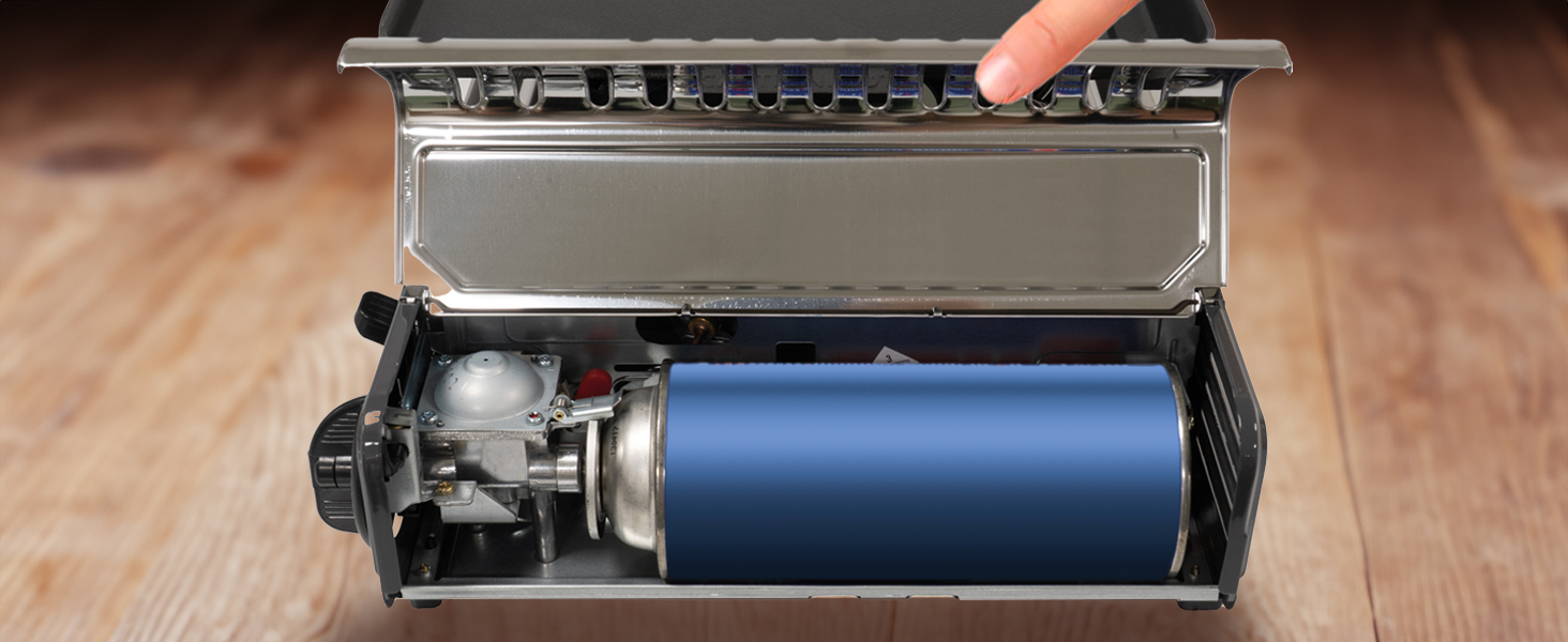 Газовий балонний пальник Amig CAMP01 з 1 конфоркою, вбудованим вітрозахистом та нержавіючою сталею, 2.2 кВт, сумісний з картриджами B-250