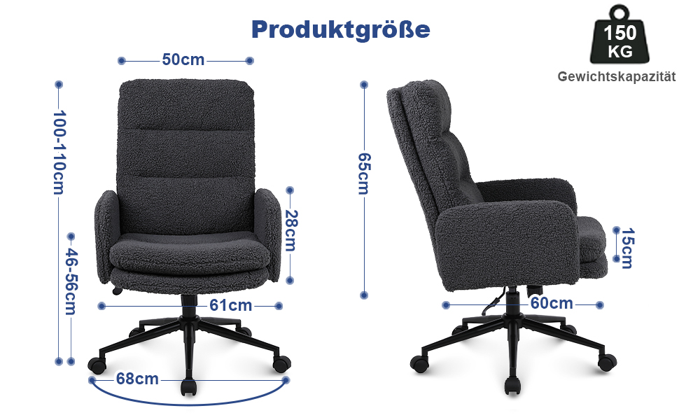 Крісло для роботи Youhauchair з кашеміру, ергономічне офісне крісло з високою спинкою, зручне крісло для туалету, обертове крісло для столу з регульованою висотою, кашемір, висока спинка (темно-сірий)