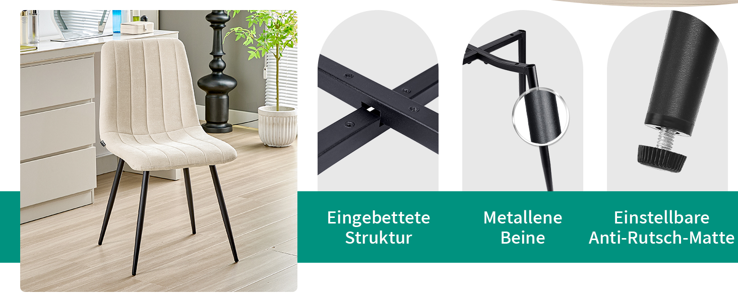 Набір обідніх стільців, м'які стільці з льоновим покриттям та чорними металевими ніжками, смугастий дизайн, для вітальні, кухні, спальні, ресепшну (2 шт., смугастий бежевий)