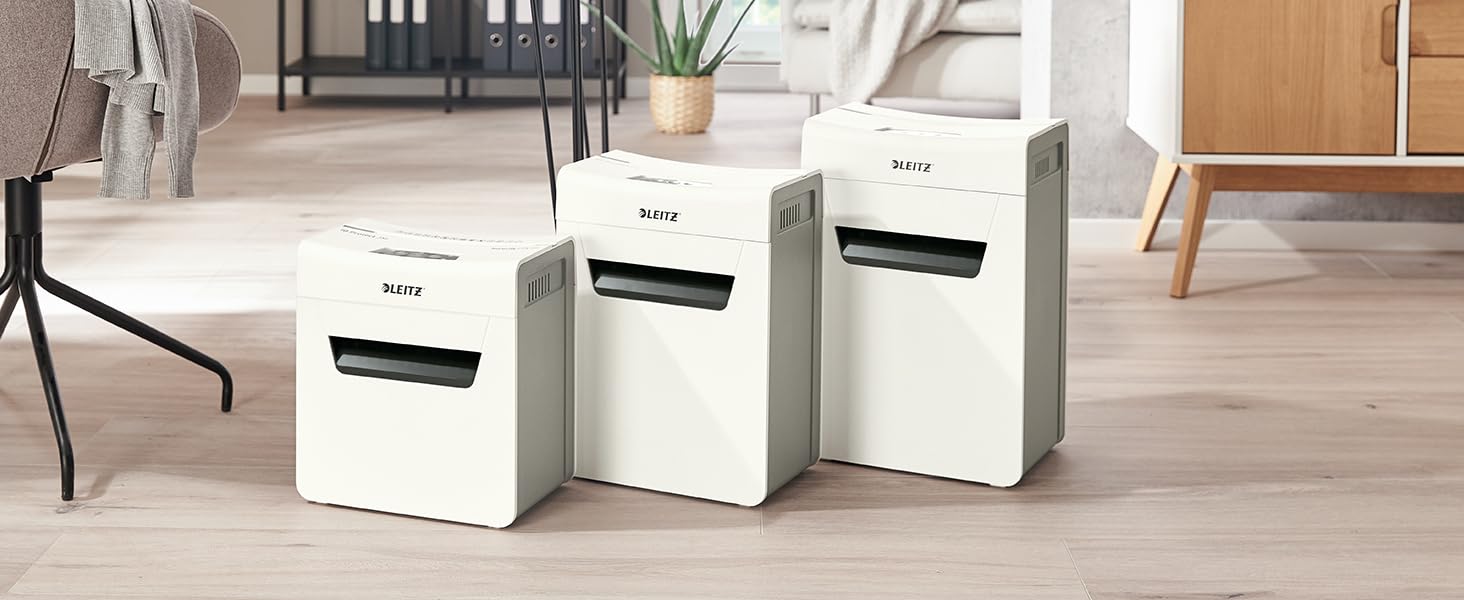 Leitz IQ 10X Premium Protect: Шредер для документів, партіковий зріз, 11-10 аркушів, тихий, компактний, сертифікований, 18л контейнер, для офісу та дому, білий