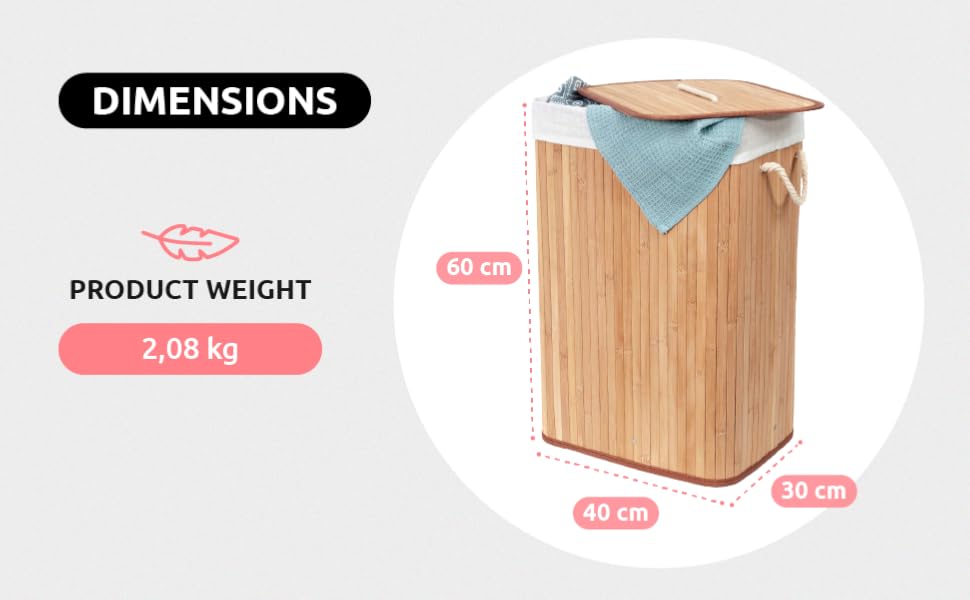 Кошик для білизни з бамбука з винімним мішком - стильний кошик для ванної, спальні або пральні - декоративне зберігання в стилі SPA, квадратний