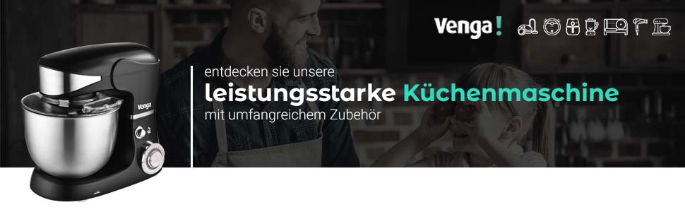 Кухонний комбайн Venga! VG M 3014 Standmixer: 1000 Вт, 5 л чаша з нержавіючої сталі, 4 аксесуари, рецепти, чорний