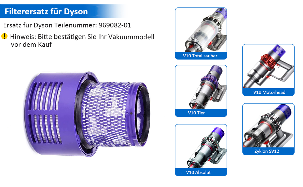 Змінна батарея BATTOOL V10 25,2 В 6000 мАг для моделей Dyson V10 (1 фільтр 3 гвинти)