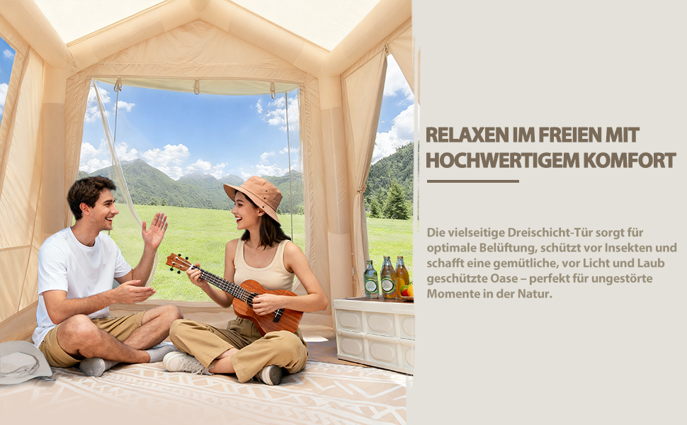 Надувний кемпінговий намет для 2-8 осіб 4 сезони Oxford, з повітряним насосом, швидке встановлення 270x270x200 см, з козирком