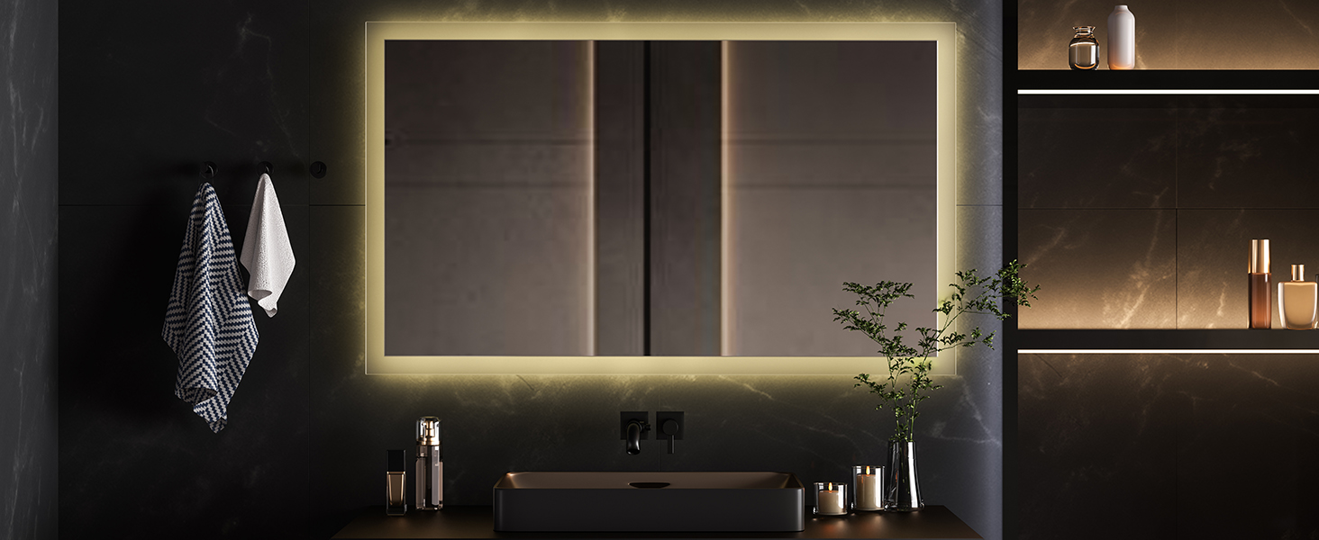 Дзеркало для ванної кімнати EMKE® з підсвічуванням 80x60 см, тепле біле світло 3000K, вимикач, вертикальна/горизонтальна установка, IP44, енергозберігаюче