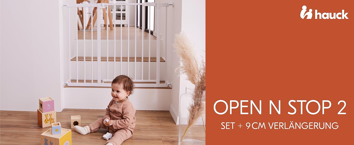 Захисний бар'єр Hauck Open N Stop 2 + 9 см (білий) для дітей та собак, ширина 84-89 см, висота 77 см, без свердління