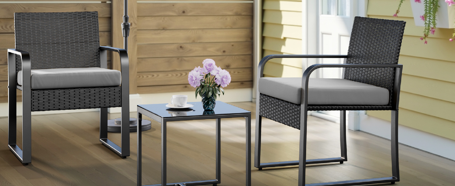 Набір садово-розкішних меблів Bealife з ротангу на 2 особи: для балкона, тераси, внутрішнього двору, саду (сірий)