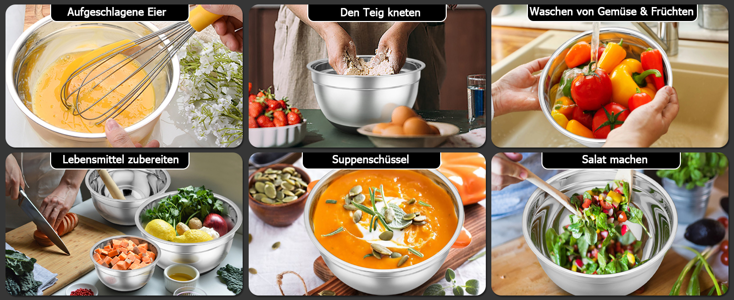 Набір місок TEAMFAR 7 шт., нержавіюча сталь, з кришками та силіконовим дном, 0,7L - 6,5L, чорний