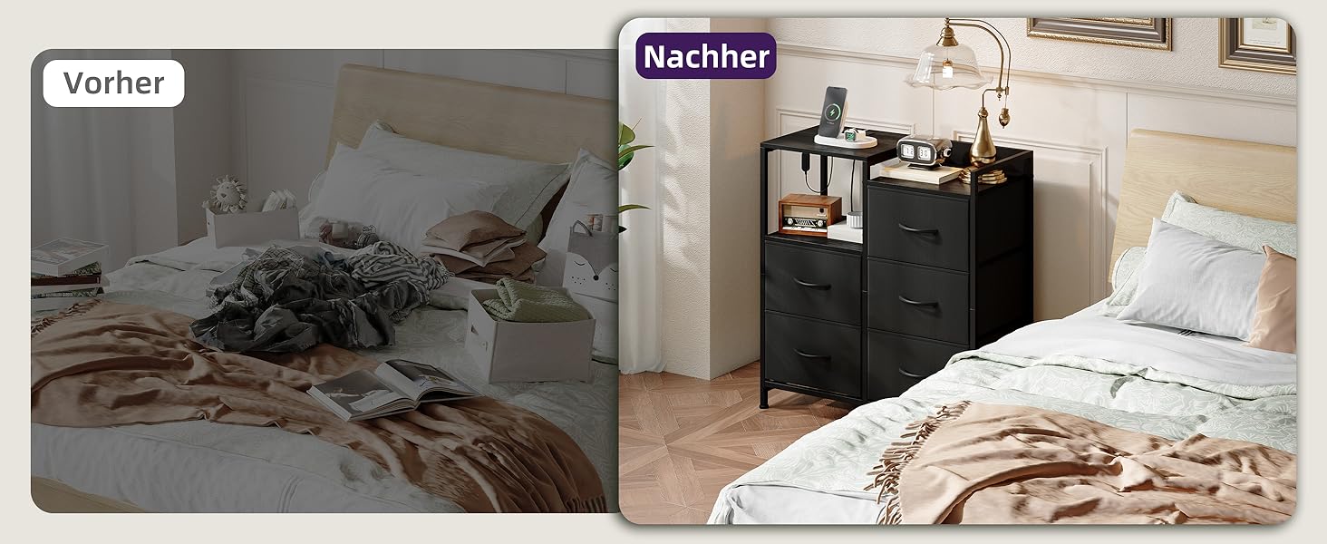 Комод з ящиками для спальні, вітальні, коридору Somdot з LED-підсвічуванням та розетками (2 AC, 1 USB, 1 Type-C), 5 тканинних ящиків, білий, 29T x 66,5B x 70,5H см