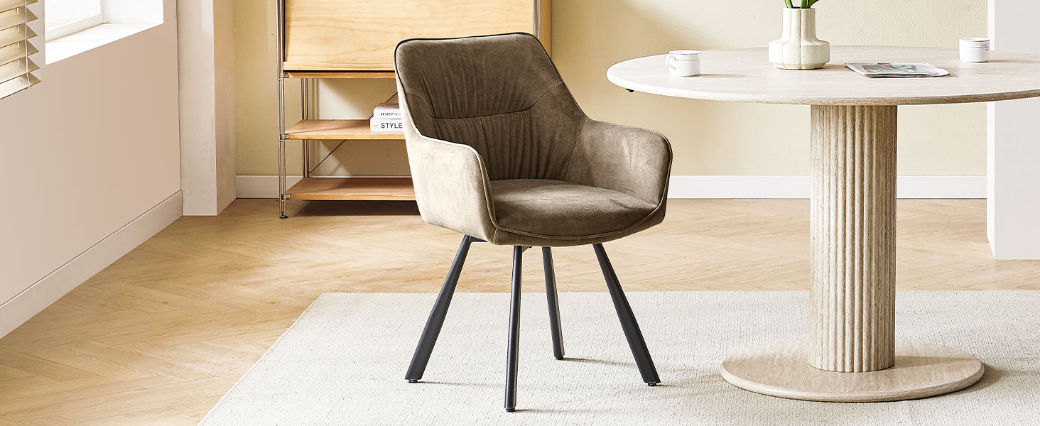 Набір обідніх крісел 6 шт. з поворотним механізмом, крісла з підлокітниками, поворот на 360°, м'яке крісло з велюру, для вітальні, кухні, робочого кабінету, спальні, коричневе, 6 шт.