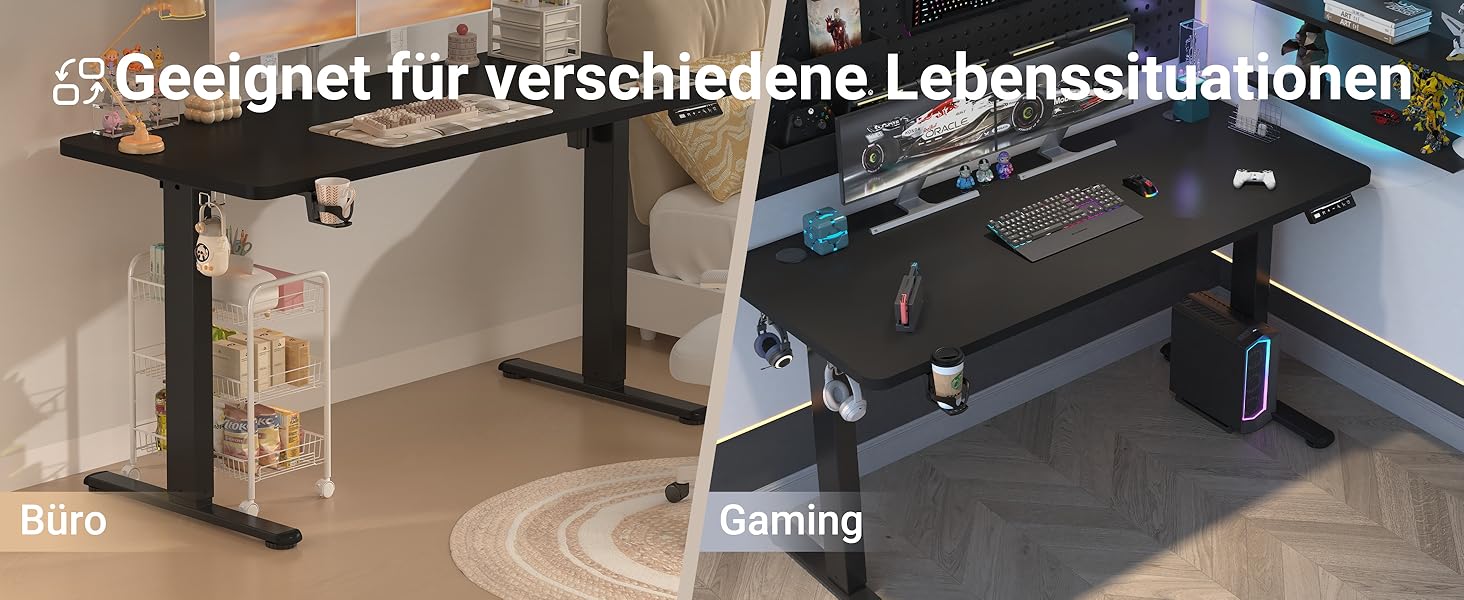 Регульований стіл для роботи з USB-C зарядкою 140 x 60 см, функція пам'яті. Стабільний електричний стіл, стоячий/сидячий, офісний, чорний.