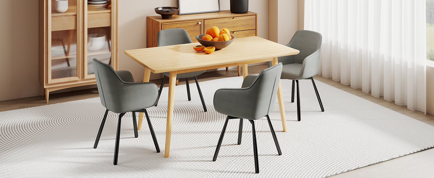 LEWE Комплект з 4-х обертових стільців для їдальні з підлокітниками, сірий. Сучасні стільці для кухні/вітальні з дерев'яними ніжками та спинкою.