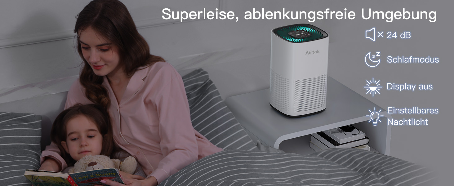 Очищувач повітря AIRTOK AP1001 з HEPA H13 фільтром для приміщень до 92 м², від алергенів, пилу та запахів, з нічником, таймером та захистом від дітей, 24дБ, CADR 230 м³/год