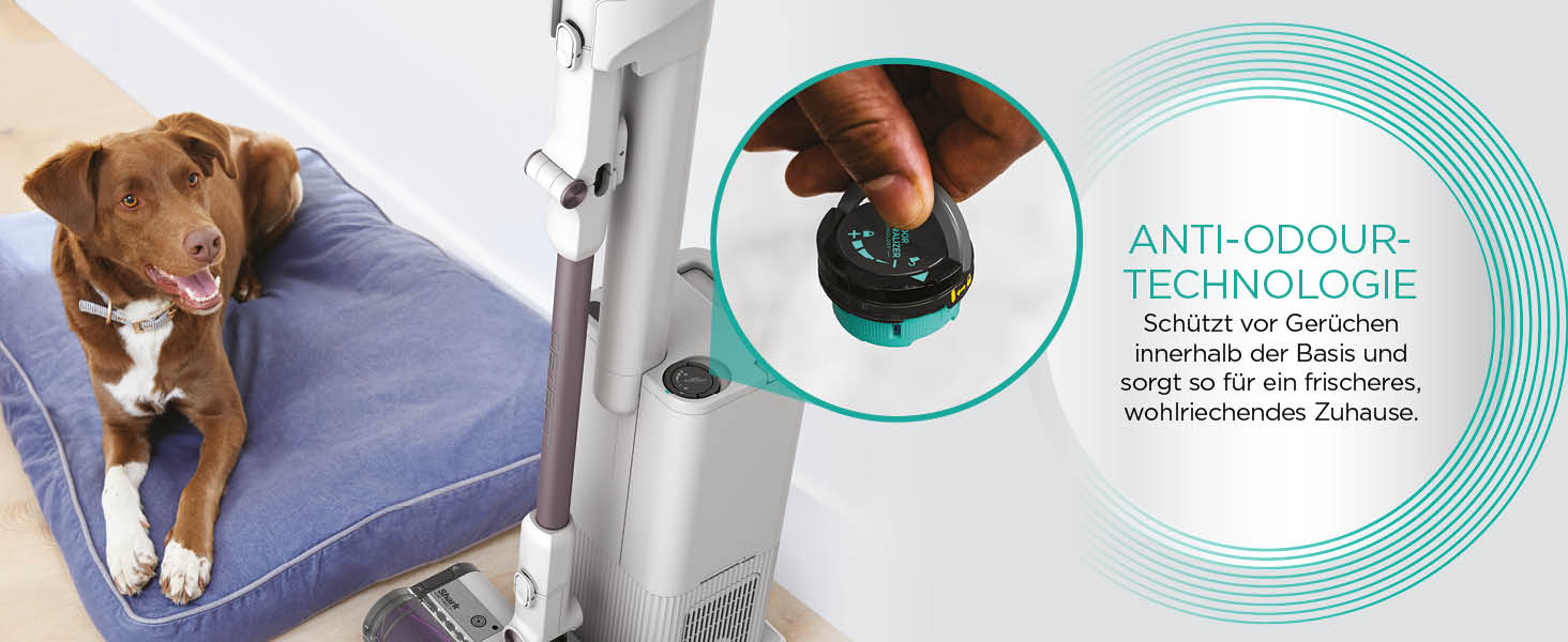 Shark акумуляторний пилосос Clean & Empty з базою самостійного очищення, до 40 хв роботи, бездротовий, для шерсті тварин, килимів та твердих підлог, з LED-підсвічуванням, тихий, білий/блакитний, BU3521EU