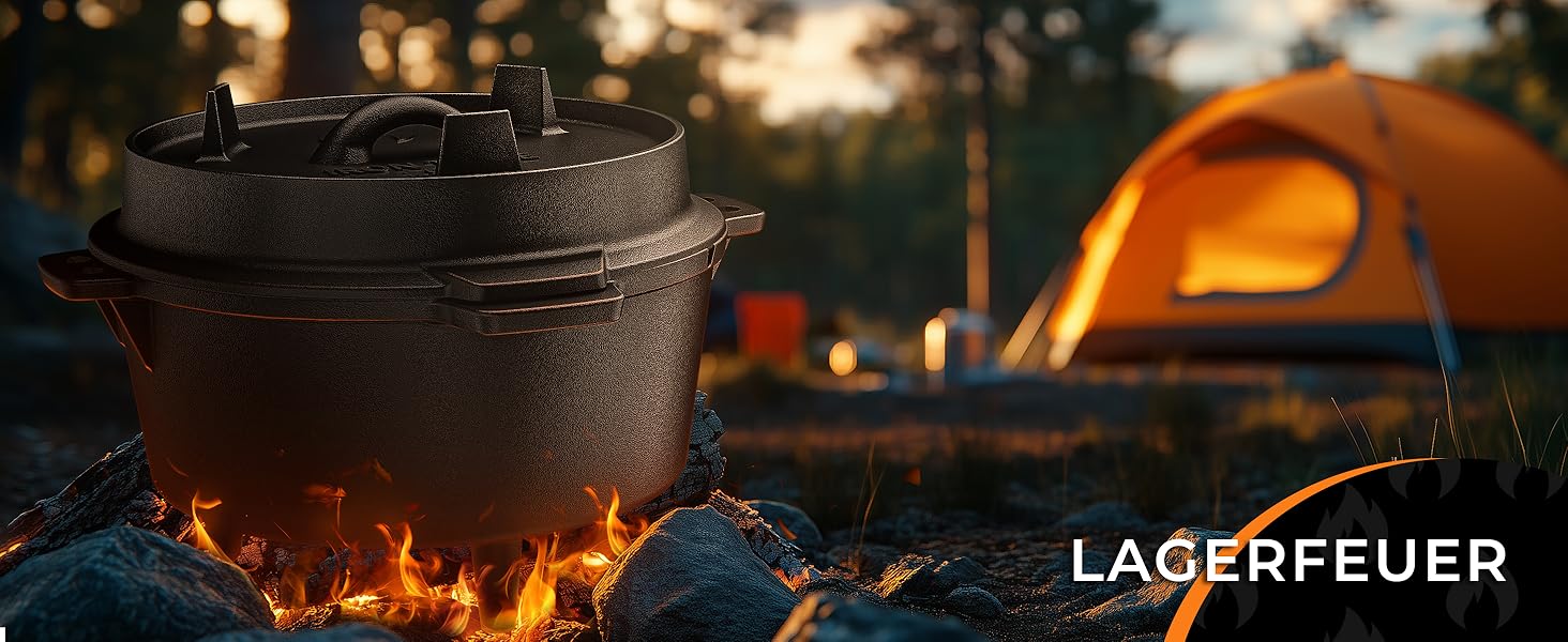 Чавунний казан Dutch Oven 9л з ніжками та знімачем кришки, набір для приготування їжі на відкритому вогні (на 6-10 осіб)