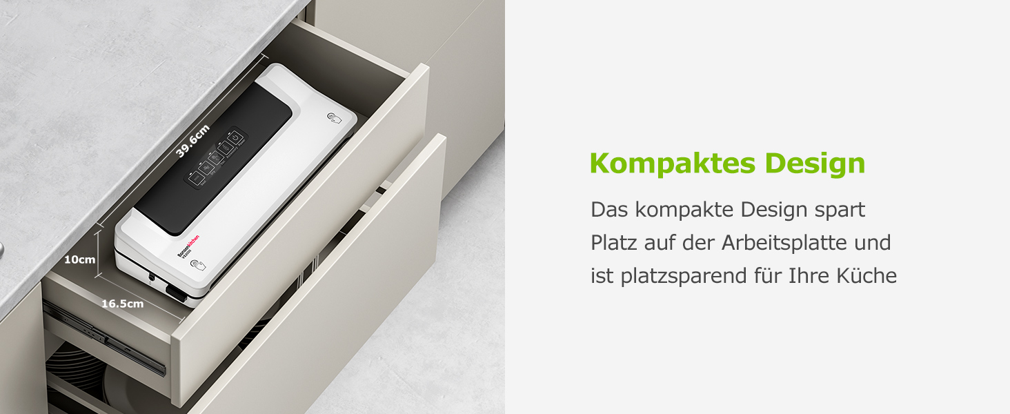 Вакууматор для продуктів Bonsenkitchen — швидкий вакуумний пакувальник з функцією запайки, білий (комплект: 5 пакетів та шланг)