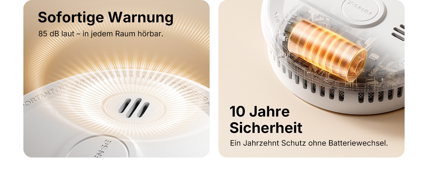 Датчик диму X-Sense з батареєю на 10 років, 6 шт., білий. Магнітне кріплення, без LED-індикації, кнопка тестування/вимкнення. Ультратонкий XS0G-SN