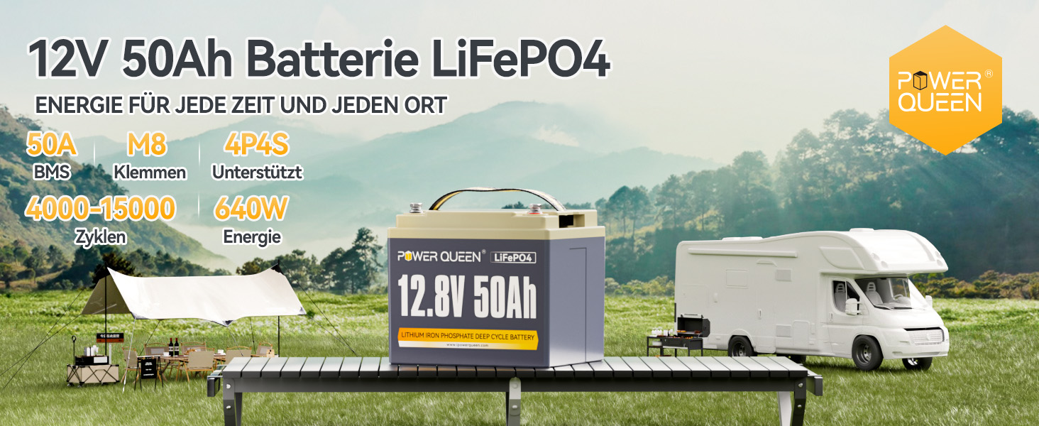LiFePO4 акумулятор Power Queen 12V 100Ah літієва батарея для кемперів та будинків на колесах