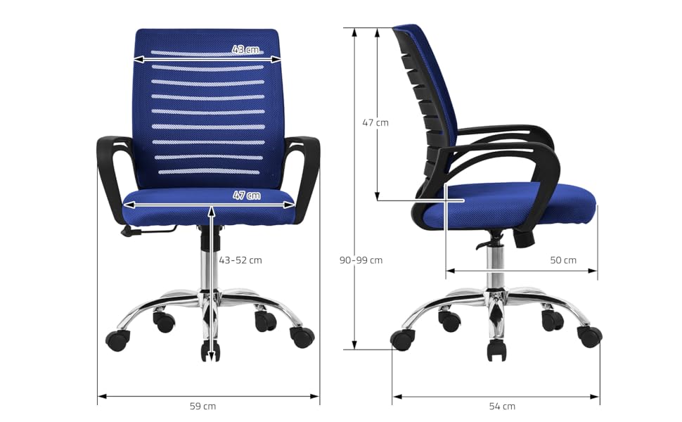 Ергономічне офісне крісло ML-Design, регульоване по висоті, з підлокітниками, сітка, функція гойдалки, синій