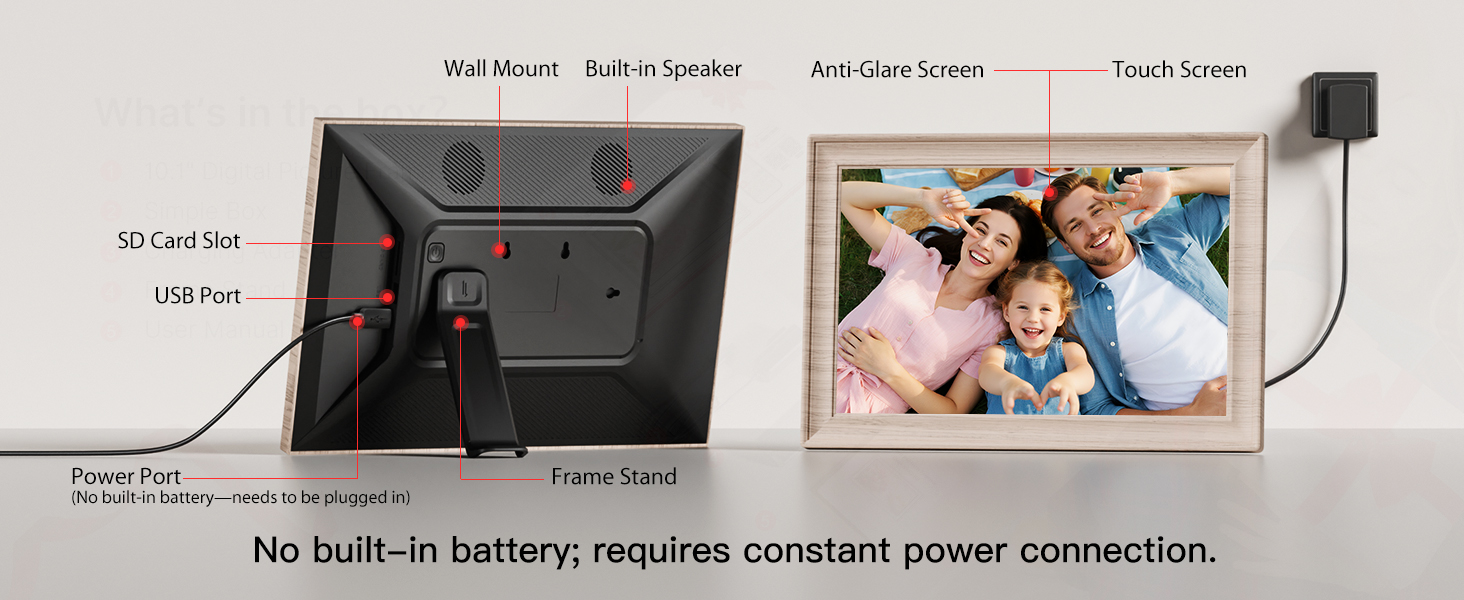 Frameo Цифровий фоторамка 10.1 дюймів, HD 1280*800 IPS сенсорний екран, 32GB пам'ять, автоповорот, Frameo App для обміну фото та відео, білий дерев'яний масив