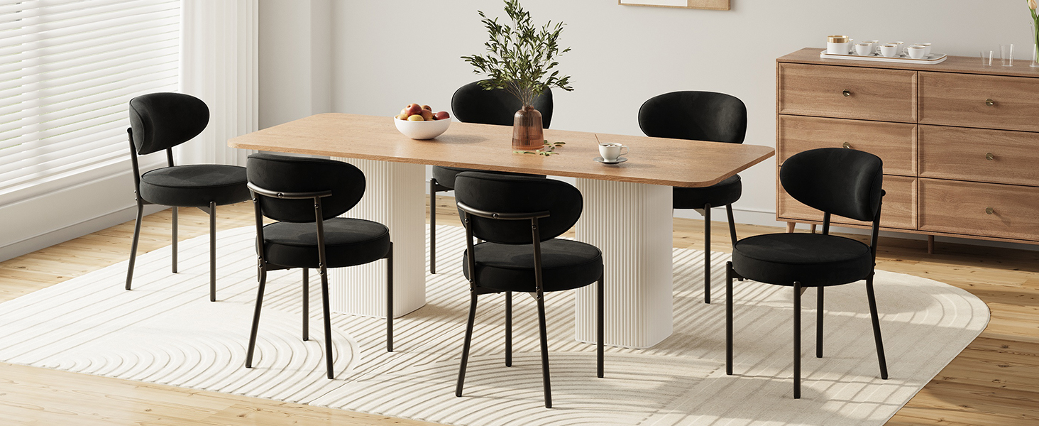 Обідні стільці COLAMY з м'яким сидінням 10 см – Сучасні стільці з плюшевої тканини Teddy, міцний металевий каркас, для кухні та вітальні, білий (чорний, набір 2 шт.)