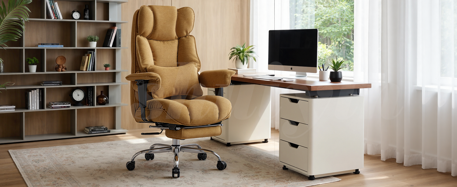 Ергономічний офісний крісло Efomao XXL до 200 кг з підставкою для ніг, чорний. Крісло для дому та офісу з товстою подушкою та високою спинкою.