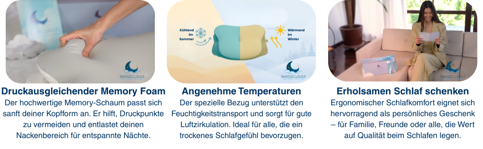 Ортопедична подушка для сну з ефектом пам'яті для шиї та спини - Ergonomisches Kissen - Сіра/Біла, з 2 наволочками, регульована висота, сертифікована, при болях у шиї
