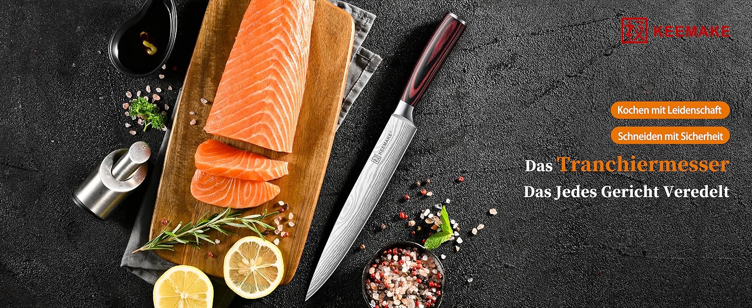 KEEMAKE Набір кухонних ножів Profi: кухонні ножі з нержавіючої сталі з захистом леза, гострі ножі шеф-кухаря та універсальні ножі для м'яса, овочів та риби (ніж для м'яса 20 см)