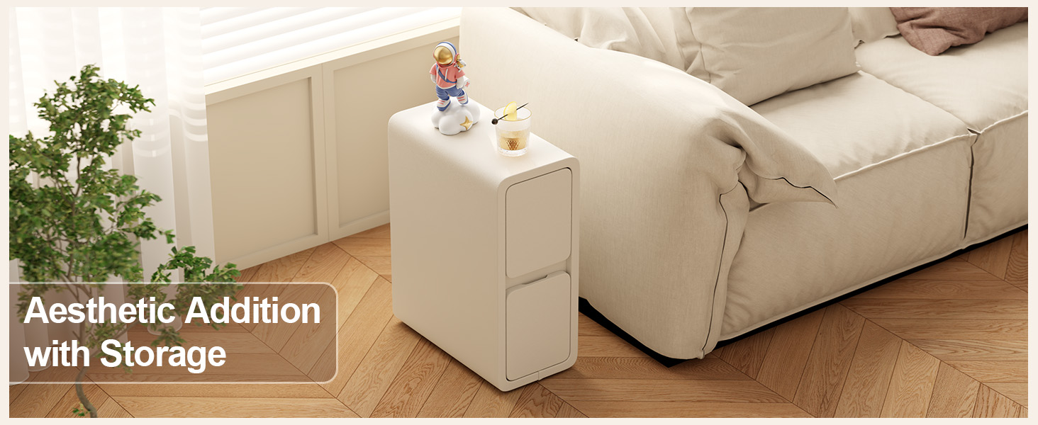 Нічний столик AQIMUELE, білий, з 2 шухлядами, ширина 30 см, без встановлення, з екошкірою